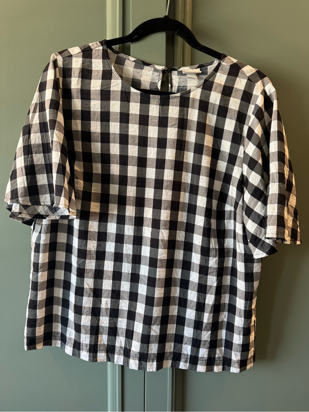 A New Day Black & White Gingham Short Sleeve Top - Size XL